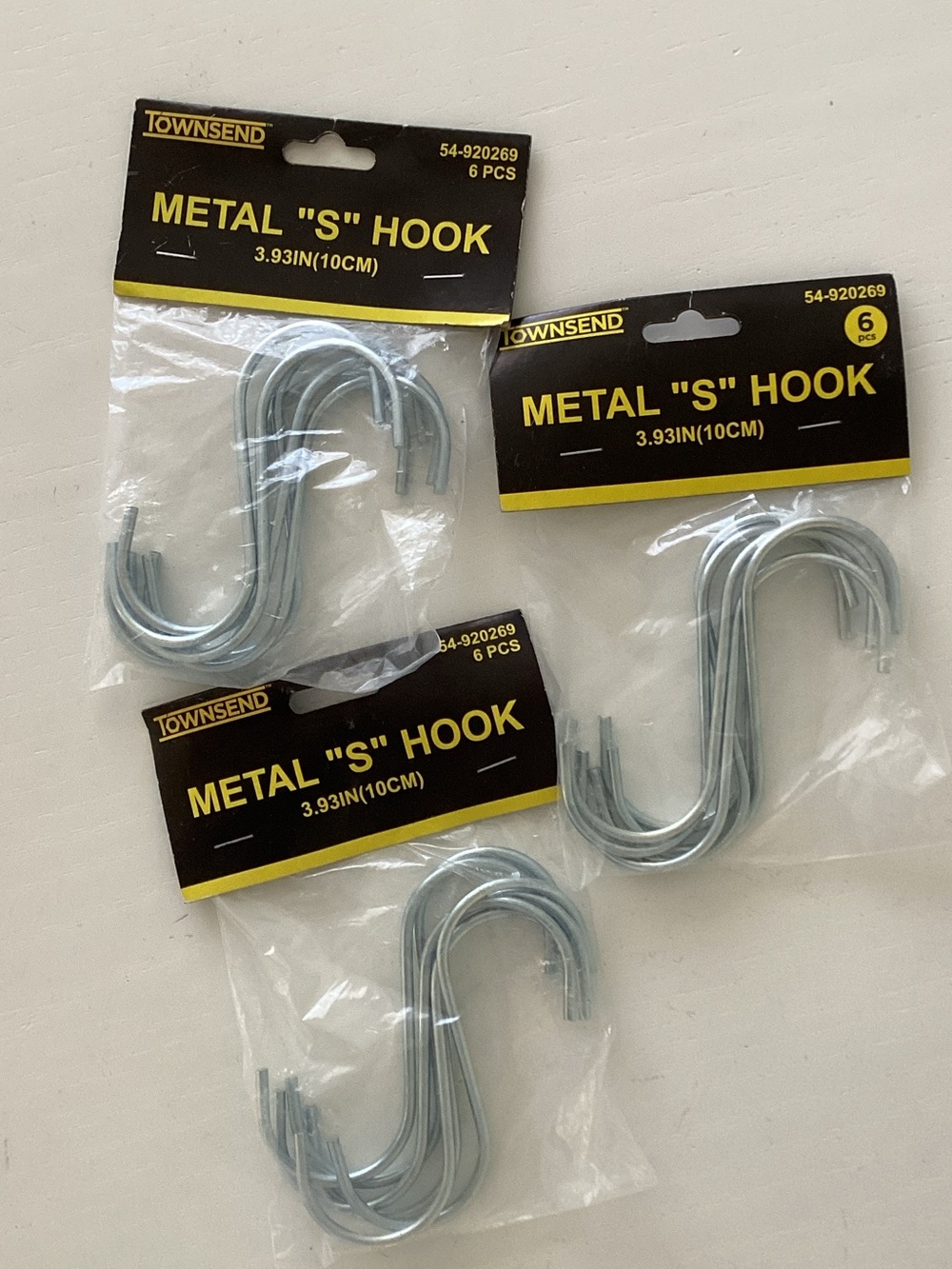 TOWNSEND Metal S-Hooks in Silver - Pack of 6 (3.93in/10cm)